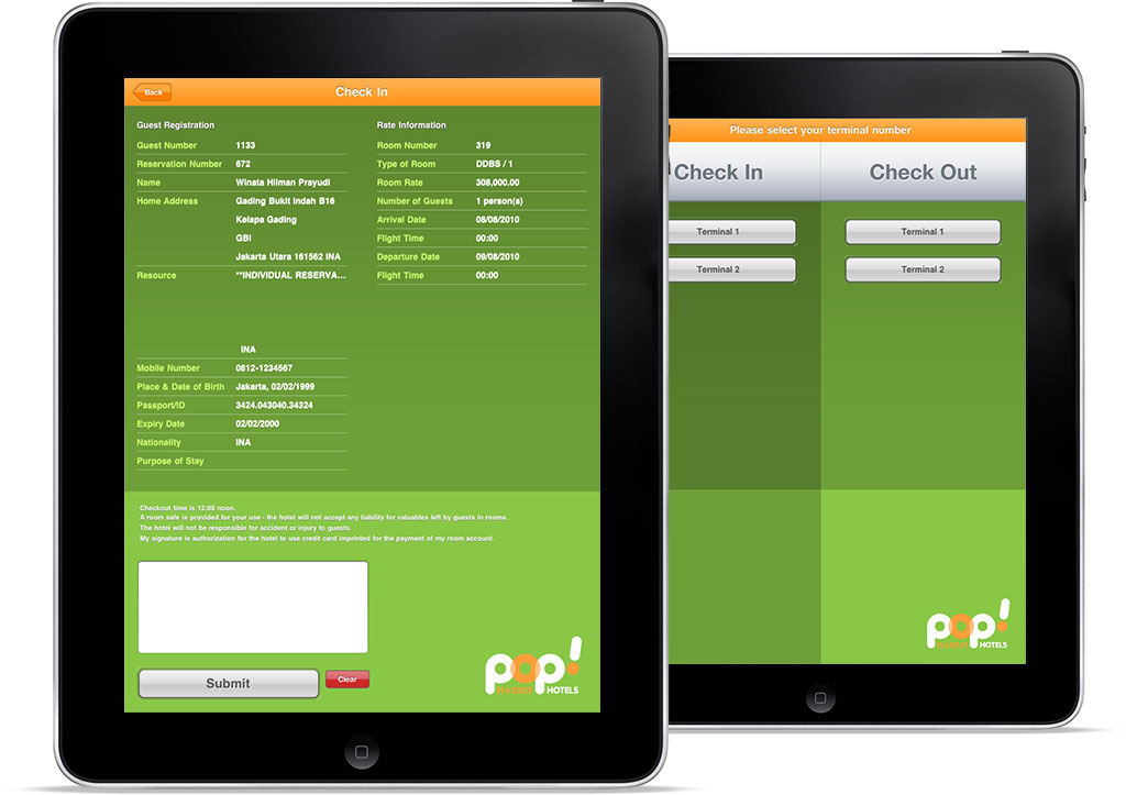 Pop! Harris Hotels - iPad Check-in